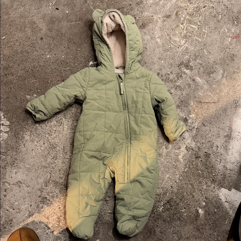 Cat & Jack Olive Green Quilted Infant Footie Snowsuit